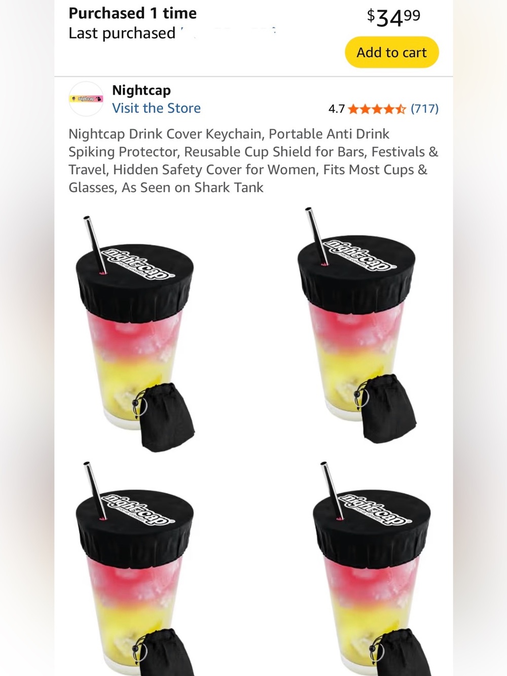 NWT- Nightcap Black Drink Spiking Prevention Keychain -Set of 4